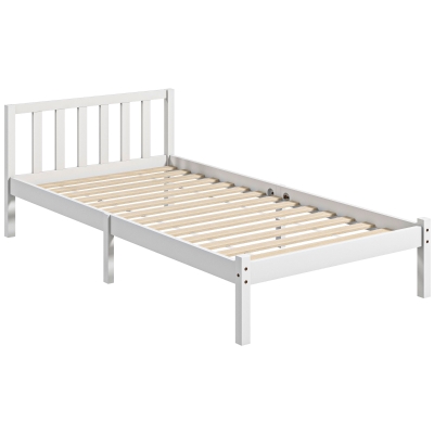 HOMCOM Cama de Madera Somier con Cabecera para Colchón de 90x190 cm (no incluido) Carga 120 kg 198x96x70 cm Blanco(m-1)