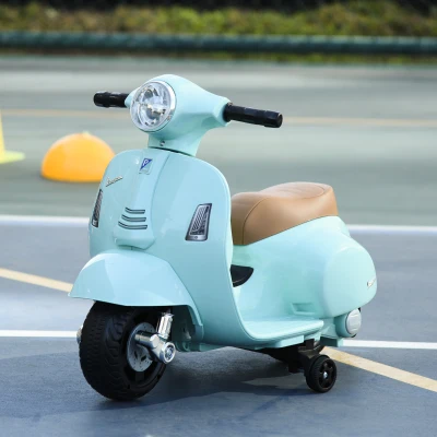 HOMCOM Motocicleta Infantil con Faro Bocina y 4 Ruedas Moto Eléctrica Vespa para Niños con Licencia 66,5x38x52 cm Verde(m-2)