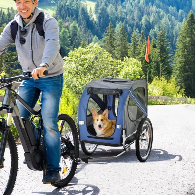 PawHut Rimorchio da Bicicletta per Cani e Gatti Blu e Grigio