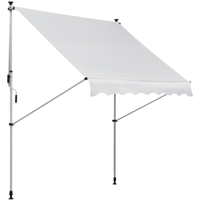 Outsunny Store banne manuel rétractable 2L x 1,5l x 1,7-2,8H m inclinaison réglable installation rapide store banne sans perçage pour balcon métal aluminium polyester blanc