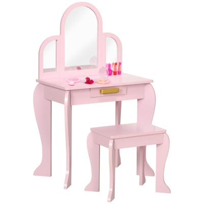 HOMCOM Kids Dressing Table Set with Mirror - Pink
