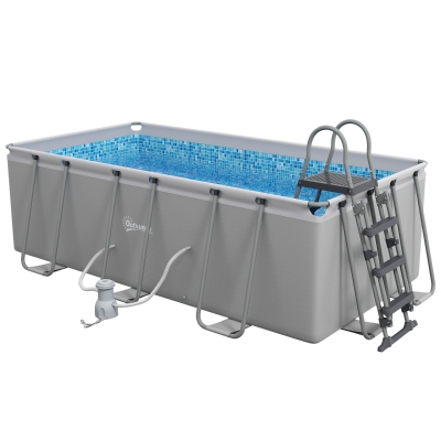 Outsunny Rectangle Pool with Ladder & Pump Steel Grey