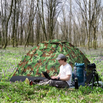 Outsunny 2-Person Dome Camping Tent with Zipped Doors, Multicoloured