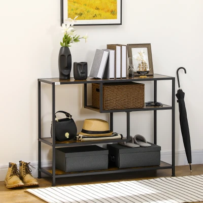 HOMCOM Regal, Konsolentisch, Industrial Design, 4 Böden, Stahlrahmen, 99,6 x 33,6 x 74 cm