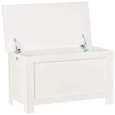 HOMCOM Sitzbank mit Stauraum im Landhausstil, inkl. Sicherheitsscharniere, Truhe, 81 cm x 40 cm x 46 cm, Weiß