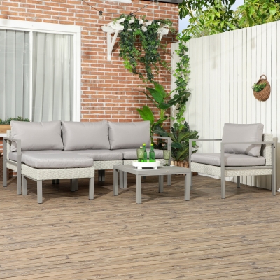 Outsunny Rattan Garden Sofa Set 6-Piece Light Grey