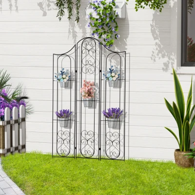 Outsunny Support Plantes Métal Fer Forgé 5 Pots Inclus