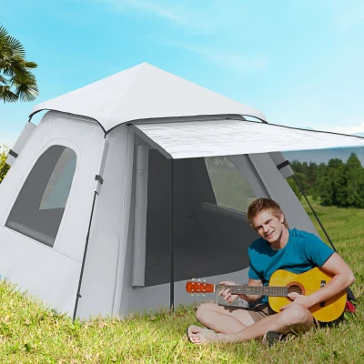 Outsunny Tenda campeggio grigia bianca 2-3 persone 210x210x150cm