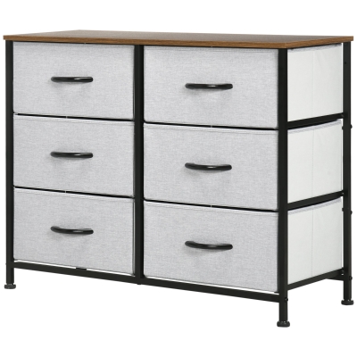 HOMCOM Kommode Sideboard, 6 Schubladen, Stoffschubladen, 80 cm x 30 cm x 62,5 cm, Braun + Schwarz + Grau