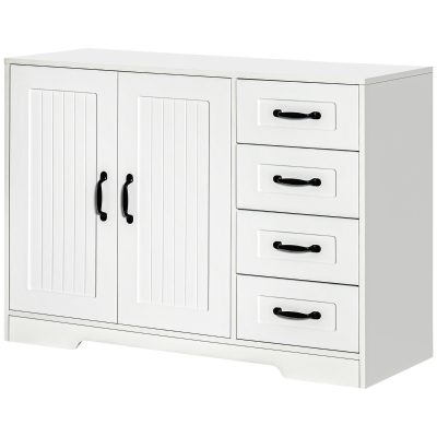 HOMCOM Sideboard Kommode Anrichte, Modernstil, 4 Schubladen, 1 Schrank, 105 cm x 40 cm x 76 cm, Weiß