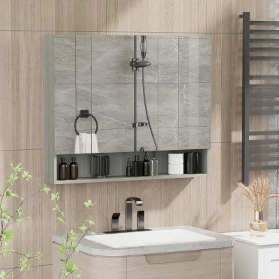 Kleankin Wall-Mounted Bathroom Mirror Cabinet Grey