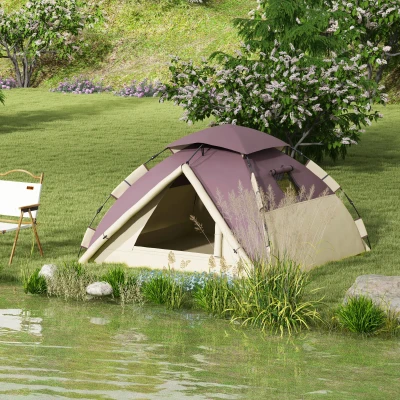Outsunny Tenda da Campeggio 2 Posti con 2 Finestre Cachi
