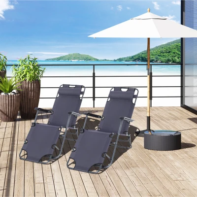 Outsunny 2-Piece Adjustable Folding Sun Lounger Grey