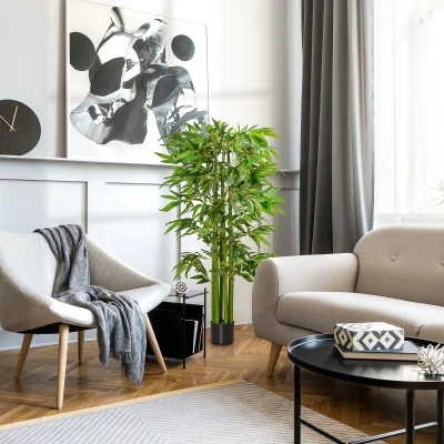 HOMCOM Künstlicher Bambus groß 160 cm Kunstpflanze, Kunstbambus, Plastik Künstliche Pflanzen im Topf, Fake Plant wie echt für Wohnzimmer Schlafzimmer Büro Garten Moderne Dekoration Geschenk
