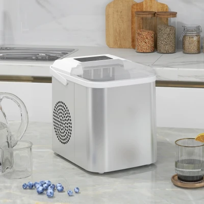 HOMCOM Eiswürfelmaschine, Ice Maker, 12 kg/Tag, 9 Würfel in 6-13 Min, 30,3 x 22,8 x 29 cm, Weiß