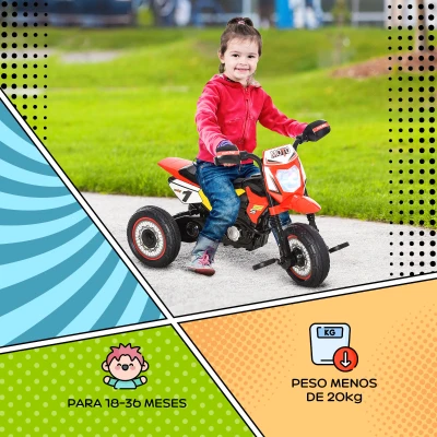 HOMCOM Moto Correpasillos Infantil para Niños de +18 Meses con Apariencia de Moto de Montaña con 3 Ruedas con Luces y Sonido Pedales Diseño Único 71x40x51 cm Rojo(m-5)