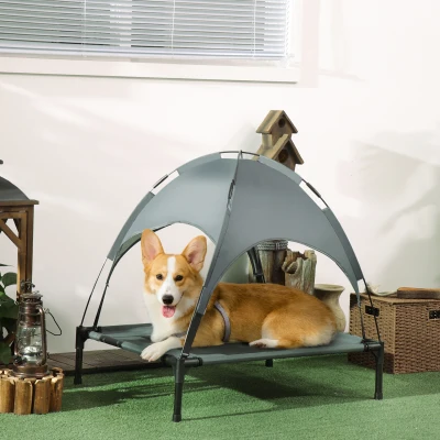 PawHut Cama Elevada para Mascotas Portátil con Toldo Extraíble Tela Transpirable al Aire Libre para Interior y Exterior 76x61x73 cm Gris