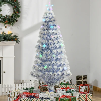 HOMCOM 5FT Fibre Optic Christmas Tree Pre-Lit White Blue
