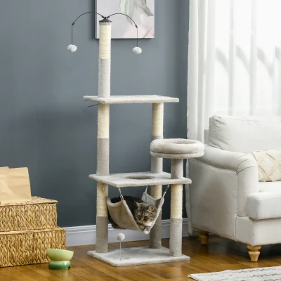 PawHut Arbre Chat 140cm Griffoir Multi-Niveaux - Gris