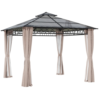 Outsunny 3x3m Hard Top Gazebo Steel Frame with Curtains