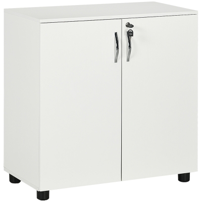 Vinsetto Mobiletto da Ufficio Multiuso con Serratura, Armadietto per Documenti con 2 Ante e Mensola Interna in Legno, Bianco, 80x40x80cm