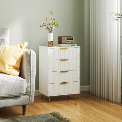 HOMCOM Cómoda de Dormitorio Moderno con 4 Cajones Frentes con Diseño Ondulado Anti-vuelco 60x40x90 cm Blanco