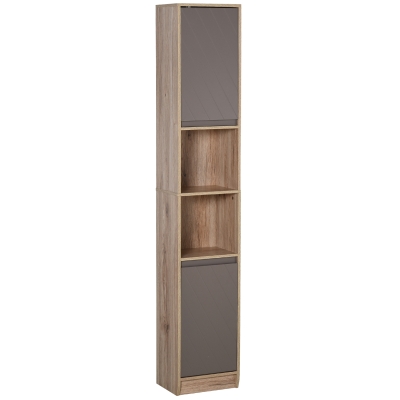 HOMCOM Badezimmerregal, Badeschrank, Küchenschrank, 2 Türschränke, 2 offenen Regalen, Spanplatte+MDF, 30 x 24 x 170cm