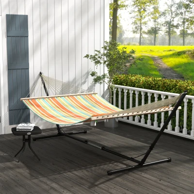 Outsunny Double Hammock with Stand Red Stripes 2-Person
