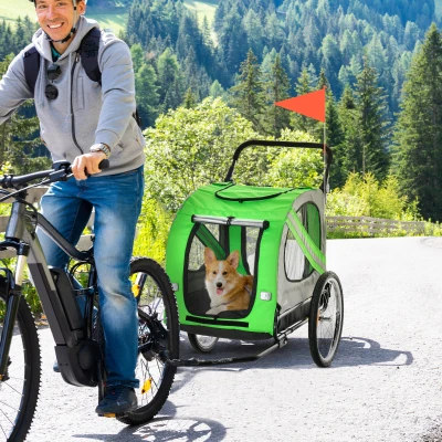PawHut Rimorchio Bici e Passeggino per Cani 2in1 Tessuto Verde