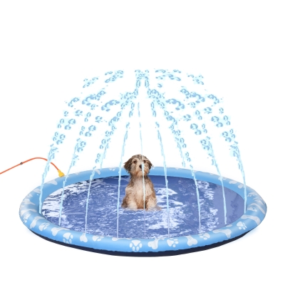 PawHut Splash Pad 150 cm Aspersor de Juegos de Agua con Rociador Tapete de Salpicaduras Piscina de Verano Portátil para Mascotas y Niños Azul
