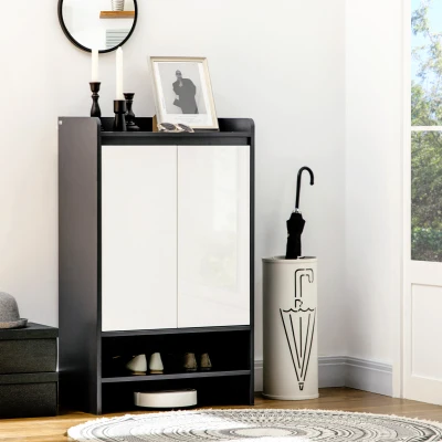 HOMCOM High Gloss Shoe Cabinet Grey for 15 Pairs