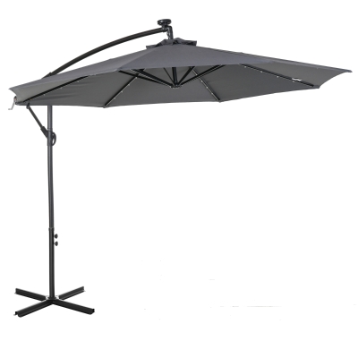 Outsunny Parasol LED Octogonal Inclinable Gris Ø3m