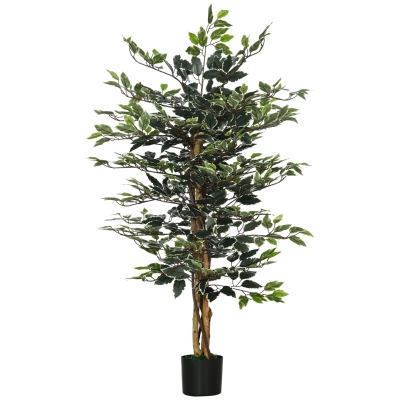 HOMCOM Ficus Artificial de 130 cm Planta Artificial de 702 Hojas con Maceta Decoración para el Hogar Ø15x130 cm Verde