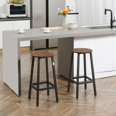 HOMCOM Juego de 2 Taburetes Altos de Cocina Altura 65 cm con Asiento de Melamina y Patas de Acero Marrón Rústico
