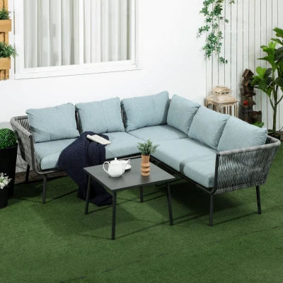 Outsunny Rattan Gartenmöbel-Set für 4 Personen Sitzgarnitur mit Kissen für Balkon Alu Grau