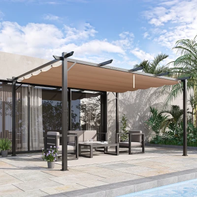 Outsunny Gazebo 3x4m Pergola da Giardino con Tetto e Tenda Scorrevole