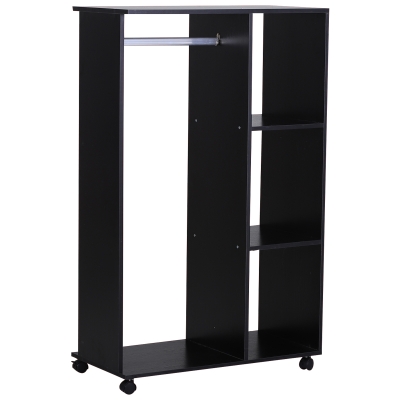 HOMCOM Kleiderschrank auf Rollen, mobile Garderobe, Garderobenschrank, Rollbarer Kleiderständer, 80 x 40 x 128 cm, Schwarz