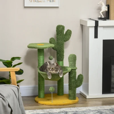 PawHut 82cm Cactus Cat Tree with Hammock Green