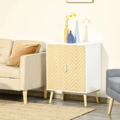 HOMCOM Sideboard Kommode Beistellschrank mit 2 Einlegeboden Lagerschrank Aufbewahrungsschrank Küchenschrank Nachtschrank verstellbar modern Weiß+Natur 60 x 40 x 80 cm