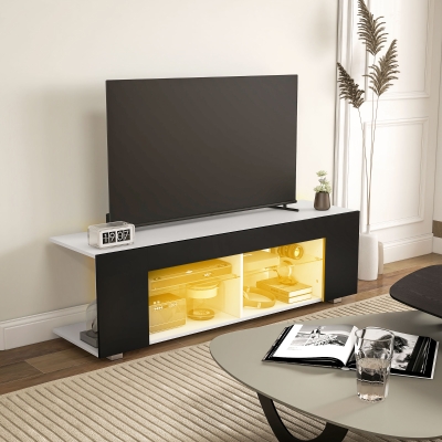 HOMCOM TV Cabinet Multi-Shelf with LED Lights Black