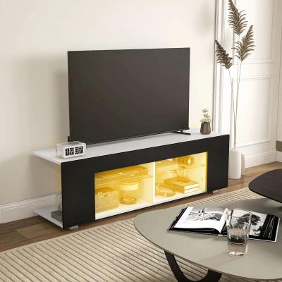 HOMCOM TV Cabinet Multi-Shelf with LED Lights Black