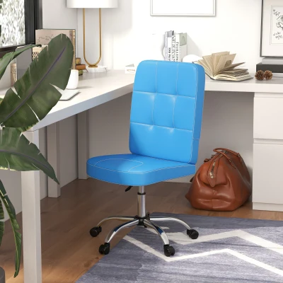 Vinsetto Silla de Oficina sin Brazos Silla de Escritorio Giratorio de Piel Sintética con Altura Ajustable 45x59x90-100 cm Azul