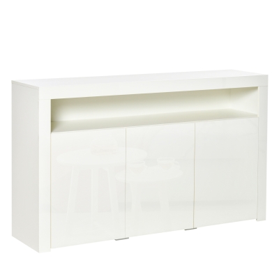 HOMCOM Sideboard Hochglanz Vorratsschrank Küchenschrank mit LED-Licht für Eingang Essbereich Wohnzimmer Material MDF und Spanplatte  Weiß 155 x 40 x 92 cm