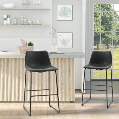 HOMCOM 2 Taburetes Altos de Cocina Tapizado en PU con Respaldo Patas de Acero y Reposapiés 47x54x99 cm Gris Oscuro