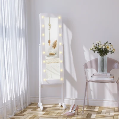 HOMCOM LED Mirrored Jewellery Cabinet Floor Organiser Warm White
