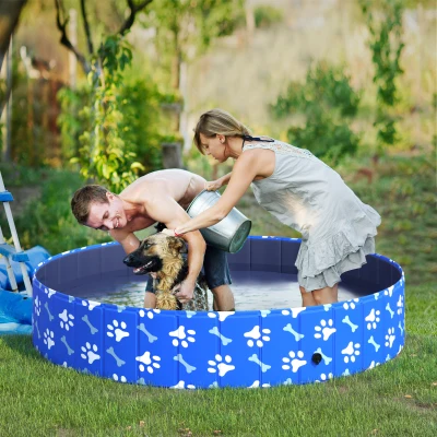 PawHut Hundepool Faltbar Planschbecken für Hunde bis 65 kg Ø160 x 30 cm Rutschfest Hundebadewanne Swimmingpool Schwimmbecken für Hunde und Katzen