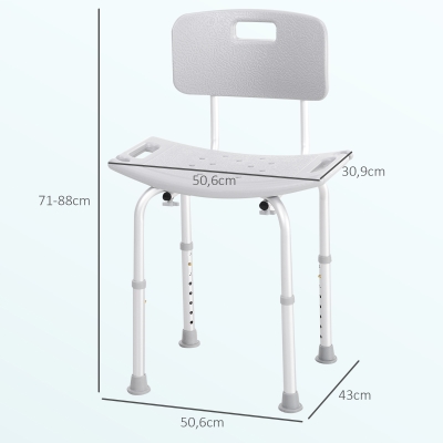 HOMCOM Taburete de Ducha Silla para Ducha con Respaldo Antideslizante Altura Regulable en 8 Niveles Carga 136 kg
