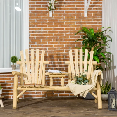 Outsunny Gartenbank-Kombination für 2 Personen, integrierter Tisch, Naturholz, 157 x 88 x 103 cm