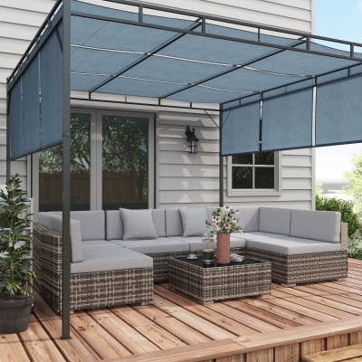 Outsunny 7-Piece Rattan Garden Set with Glass-Top Table Grey