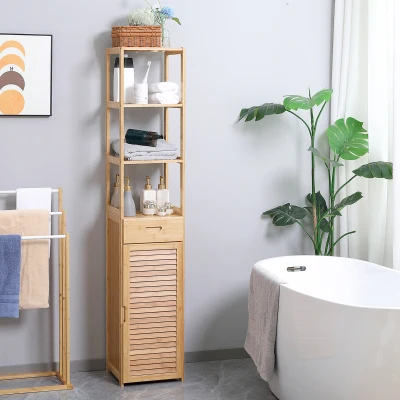 kleankin Mobile Bagno con 3 Ripiani Aperti un Cassetto e un Armadietto